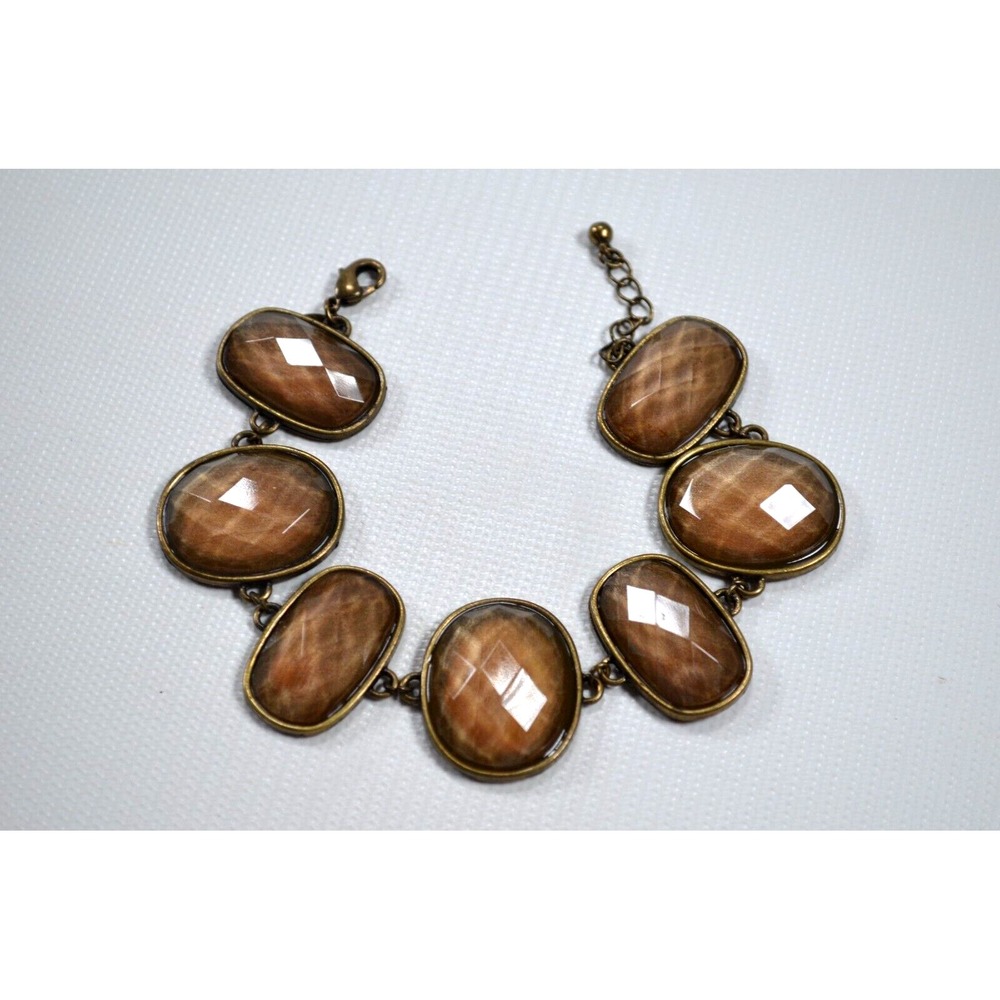 Vintage Avon‎ HS Bronze Tone Faceted Setting Bracelet 9"